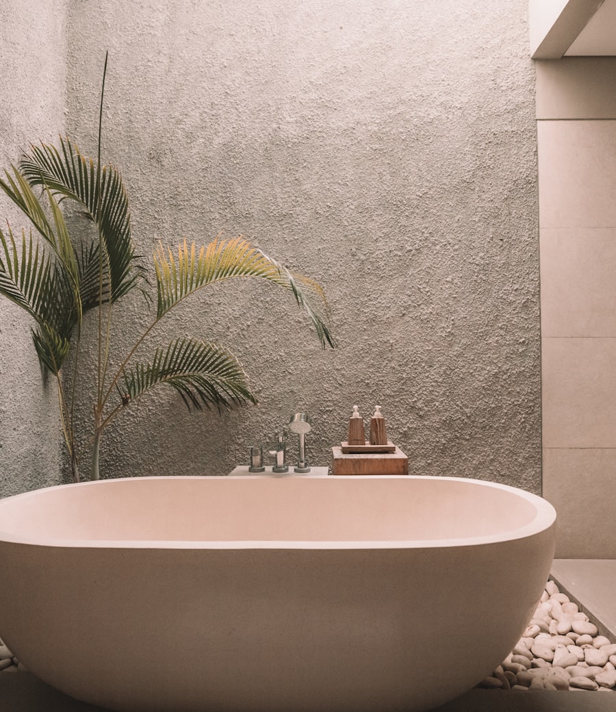 Beautifully remodeled modern bathroom with freestanding tub