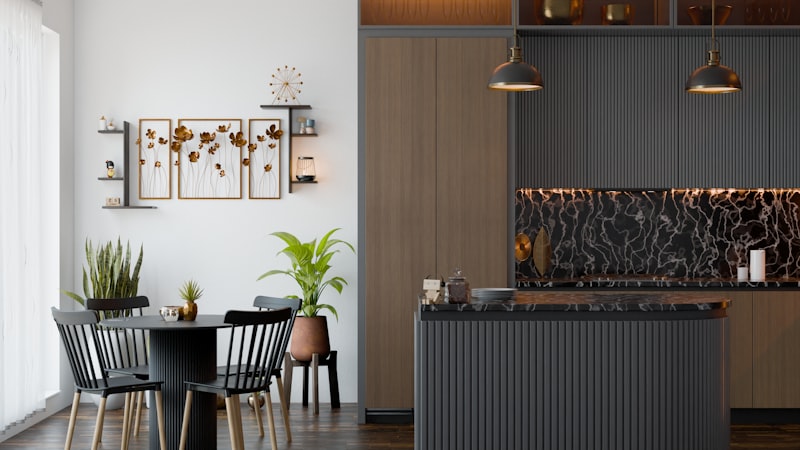 Modern kitchen island with pendant lighting