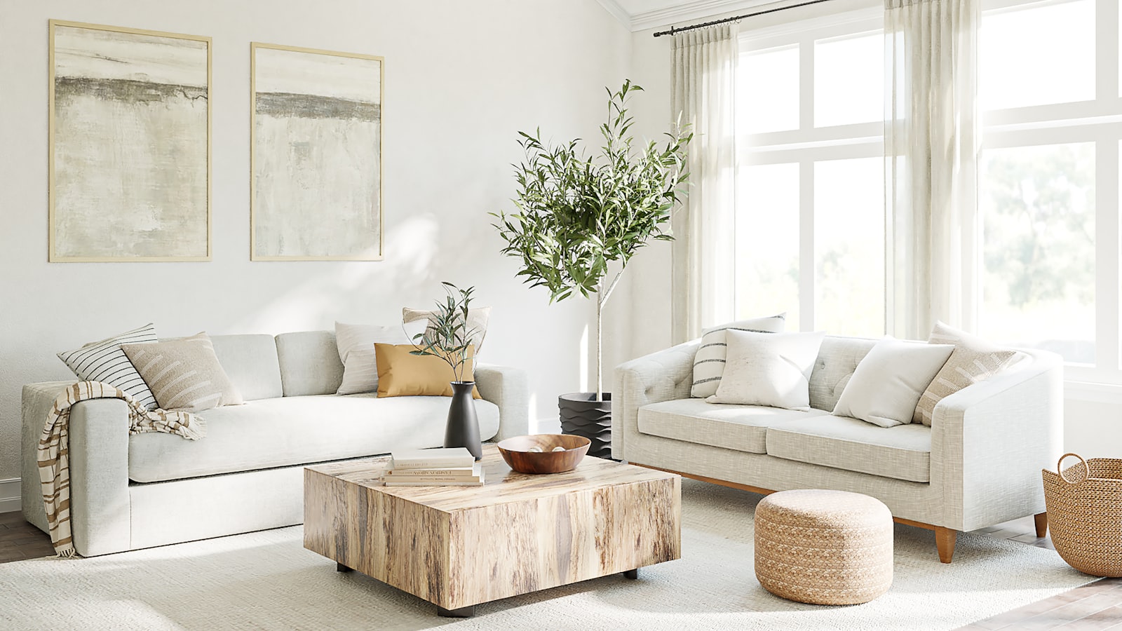 Bright, fully restored living room after water damage repair